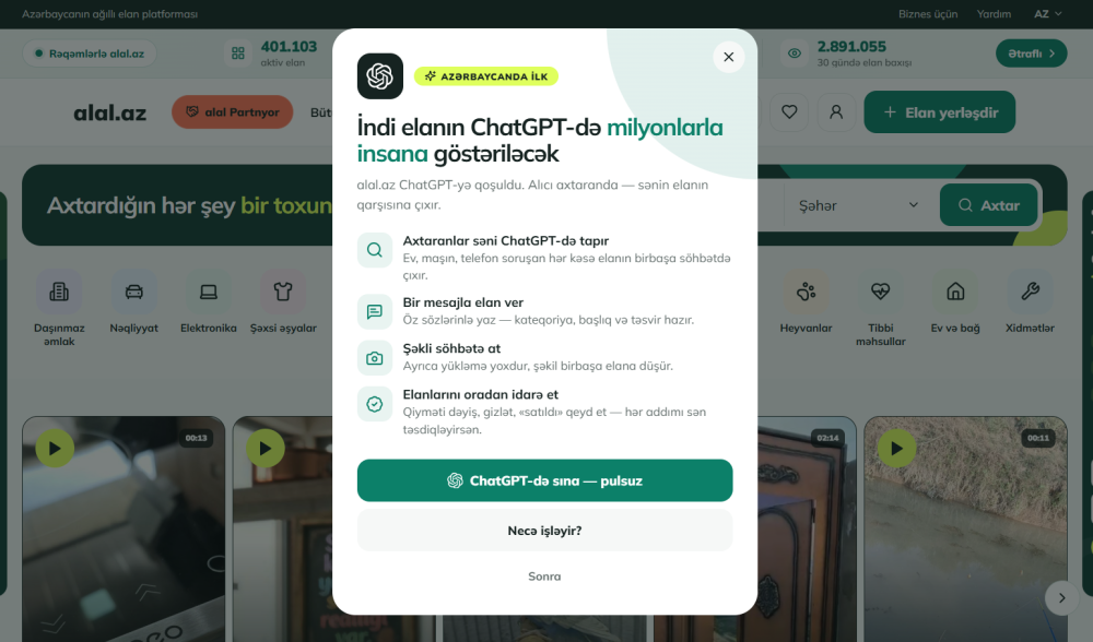alal.az — ChatGPT-də elan verilən ilk Azərbaycan platforması