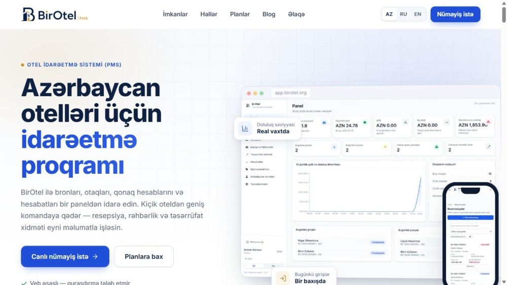 BirOtel.org — Otel idarəetmə sistemi (PMS)